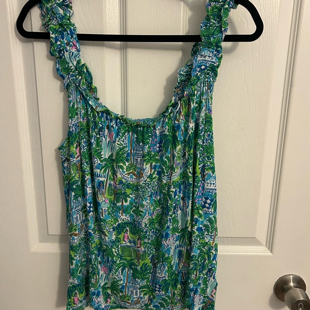 Lilly Pulitzer Green and Blue Ruffle Top